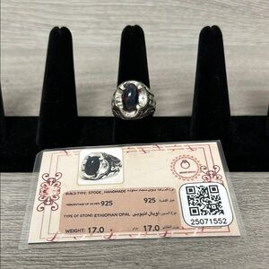.925 Sterling Silver Ring with Ethiopian Fire Opal Stone Size 10.5